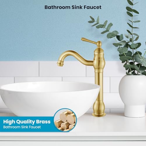 gotonovo Vintage Bathroom Vessel Sink Faucet, Brushed Gold, - Image 2