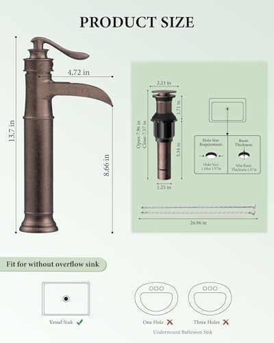 Vessel Sink Faucet Copper Tall Bathroom Faucets Waterfall Single Handle - Image 6