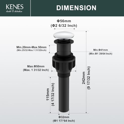 KENES Chrome Pop Up Bathroom Sink Drain Assembly Without Overflow - Image 6