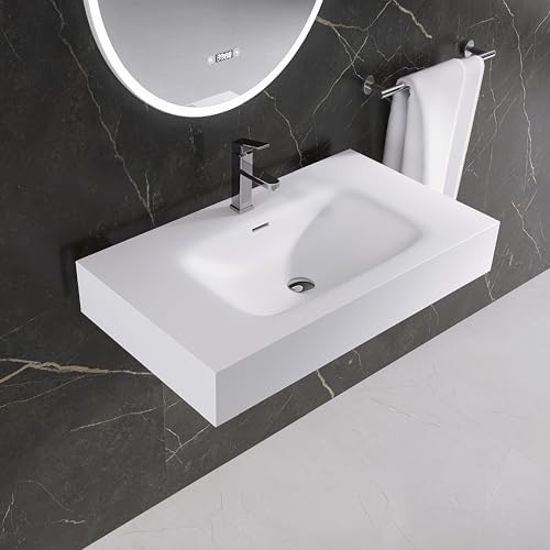 Wall Mount Bathroom Sink 31.9"L x 18"W x 5"H, Resin Stone Floating Sink by MEDUNJESS