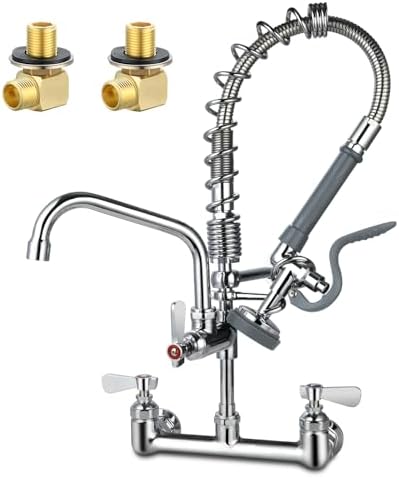 Commercial Sink Faucet with Sprayer 21" Height, 8 Inch Center Wall Mount by Unknown
