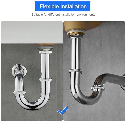 1-1/4" U-Shape Bottle Trap Overflow Drain Kit Stainless Steel Chrome - Image 3