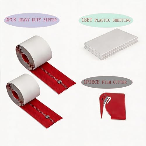 2-Pack Heavy Duty Zipper & 10 * 25Feet Plastic Sheeting - Image 2
