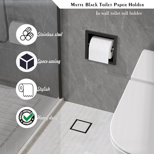 Neodrain Matte Black Recessed in Wall Toilet Paper Holder - Image 5