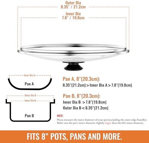 8 Inch Pan Lid For Pots Pans and Skillets, Cast Iron Skillet Lid, Tempered - Image 3
