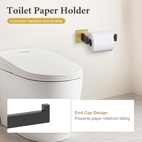 TURS 4-Piece Bathroom Hardware Set Black and Brushed Gold Towel Bar Holder Set - Image 3