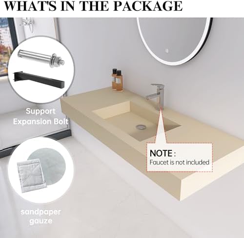 47"X19" Bathroom Sink with Single Faucet Hole, Stone Resin Wall-Mount or - Image 2
