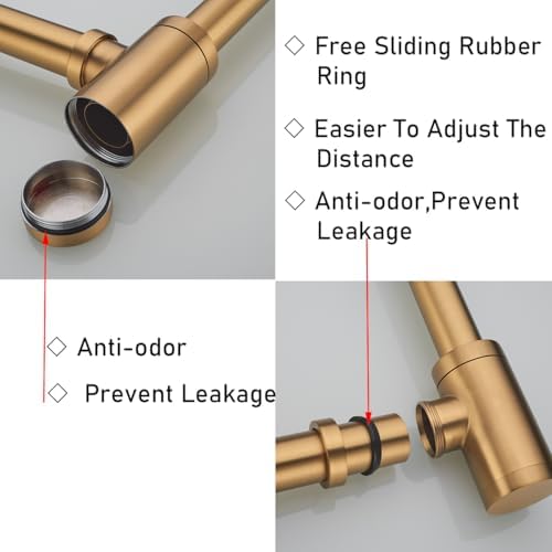 RANDOM Brass Round Bottle P-Trap 1 1/4, Raise and Lengthen Adjustable Basin - Image 3