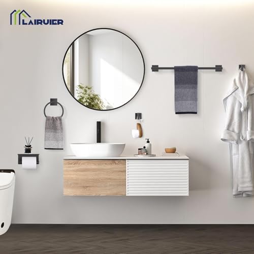 Lairuier Bathroom Hardware Set Matte Black, Towel Holder Set Wall Mounted - Image 6