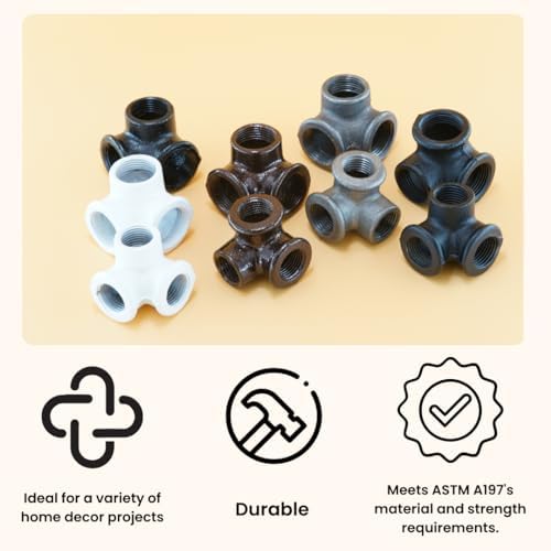 1/2" 3-WAY ELBOW Industrial Threaded Black Iron Pipe Fittings; White Satin - Image 5