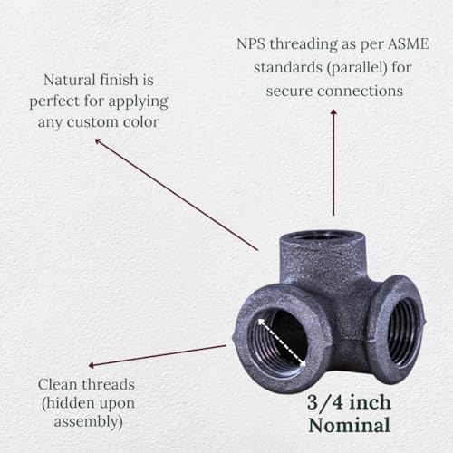 3/4" 3-WAY ELBOW: Industrial Threaded Black Iron Pipe Fittings; Natural - Image 3