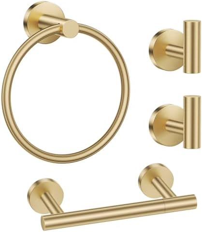 Brushed Gold Bathroom Hardware Set, Toilet Paper Holder, Towel Ring & Hooks by LairuierBathroomHardwareSet