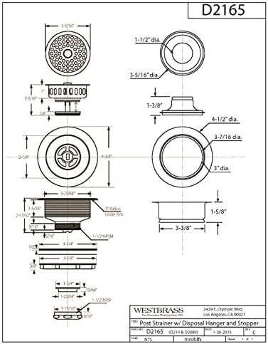 Westbrass D2165-12A 4-1/4" OD Post Style Large Kitchen Basket Strainer - Image 2