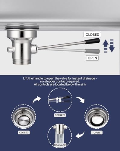 3-1/2" Commercial Sink Drain NO-Overflow, Lever Handle Waste Drain Valve - Image 2