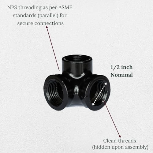 1/2" 3-WAY ELBOW Industrial Threaded Black Iron Pipe Fittings; Black Semigloss - Image 3