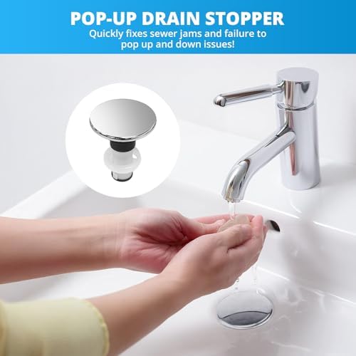 972-098A Polished Chrome Bathroom Sink Push & Seal Pop Up Drain Stopper - Image 6