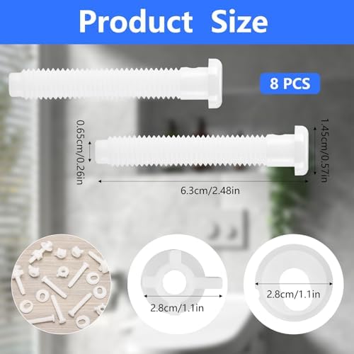 8Pcs Toilet Seat Screws Replacement Kit, Plastic Toilet Seat Hinge Bolts Screws - Image 2