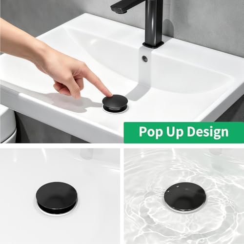 Bathroom Sink Drain Without Overflow, Pop Up Sink Drain, Matte Black - Image 5