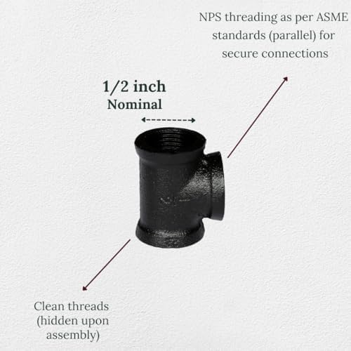 1/2" TEE Industrial Threaded Black Iron Pipe Fittings; Black Semigloss Finish - Image 3