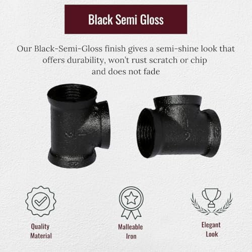1/2" TEE Industrial Threaded Black Iron Pipe Fittings; Black Semigloss Finish - Image 2