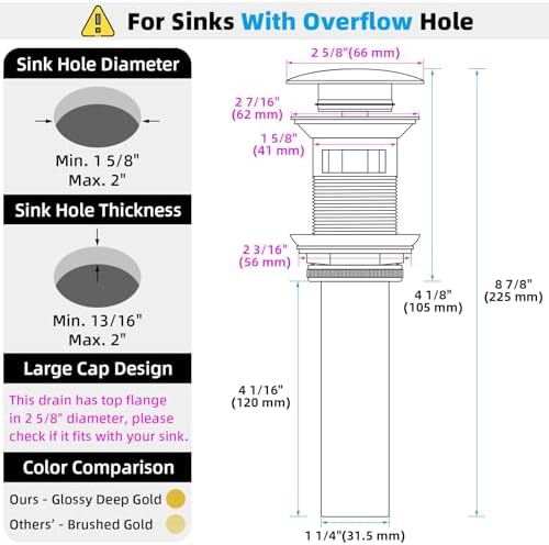 Angle Simple Bathroom Sink Drain Stopper, Pop Up Design, Deep Titanium Gold - Image 2