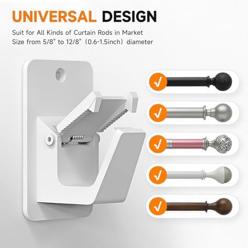 Universal Curtain Rod Holders, No Drill Curtain Rod Brackets, Self Adhesive - Image 2