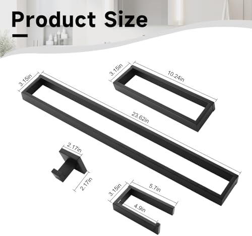 Black Towel Bar Set, 5-Pieces Bathroom Hardware Set, 23.6 Inch Towel Rack Set - Image 6
