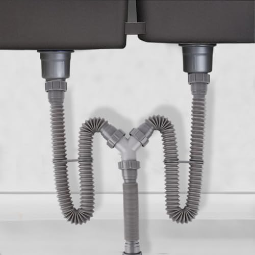 Double Sink Drain Kit, Flexible Sink Drain Pipe 1-1/2 inch Trap Fits Sin-k Bowl - Image 7