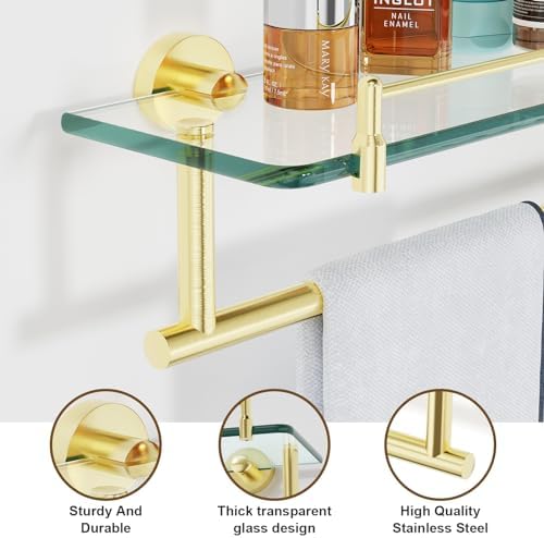 20 Inch Brushed Gold Bathroom Towel Rack - Image 5