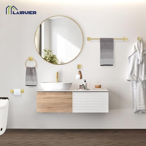 Lairuier Brushed Gold Bathroom Accessories, Towel Bar Set Wall Mounted - Image 6
