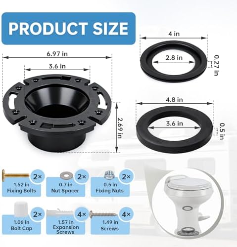 jamini RV Toilet Seal, 3 Inch Socket Floor Flange Kit Replacement, Compatible - Image 2