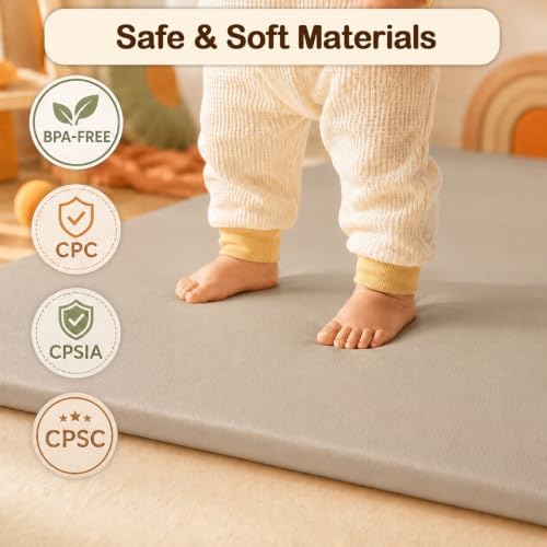Vegan Leather Baby Play Mat, 71x59 Thick Cushioned Waterproof Playpen Mat - Image 6