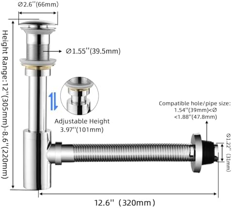 Bathroom Sink P-Trap Complete Set Adjustable Threaded Tube 1-1/4 Bottle Trap - Image 2