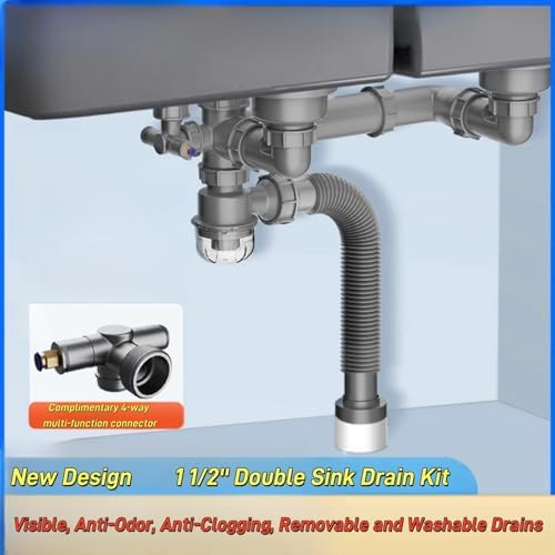 Double Sink Drain Kit Space Saving Kitchen Sink Drain Kit Expandable Flexible 1 - Image 3