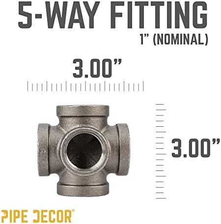 PIPE DECOR 1" 5-way Cross Fitting, Malleable Iron, Fits One Inch Diameter Black - Image 2