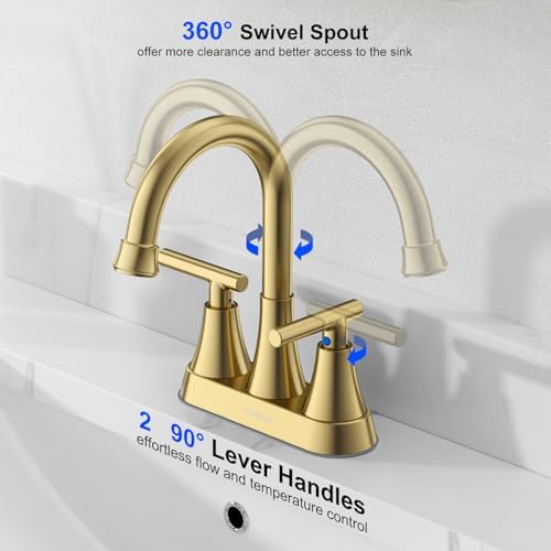 Brushed Gold Bathroom Faucet, Hurran 4 inch Centerset 2-Handle Lead-Free - Image 5