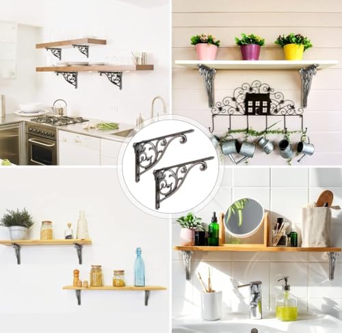Shelf Brackets 6 Inch 4 Pack Heavy Duty Antique True Silver Wall Bracket - Image 4