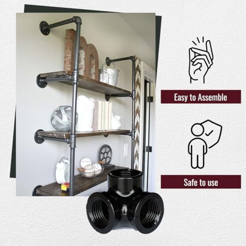 1/2" 3-WAY ELBOW Industrial Threaded Black Iron Pipe Fittings; Black Semigloss - Image 4