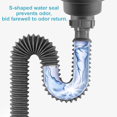 1 1/2" Flexible Drain Hose, Extendable Flexible Sink Drain Hose P-Trap - Image 3