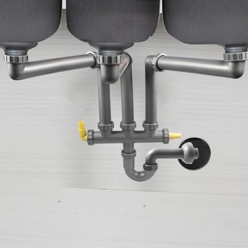 G1-1/2'' Wall-Mounted PP Material Three Kitchen Sinks Drain Pipe Kit Rear Hard - Image 6