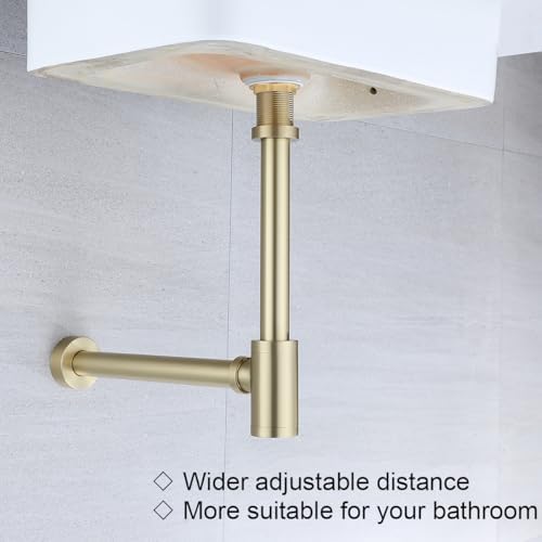 RANDOM Brushed Gold Brass Round Bottle P Trap Kit - Image 7