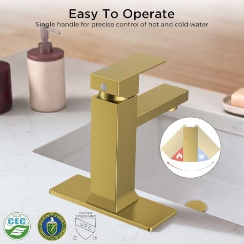 FORIOUS Bathroom Faucet 1 Hole Single Handle Vanity Sink Faucet Gold - Image 5
