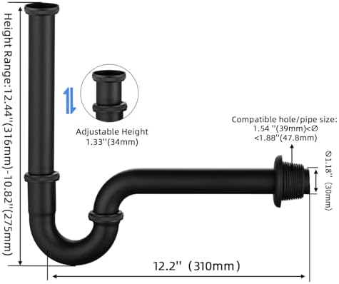 Bathroom Basin Sink Bottle P Trap, Brass U-Shape 1-1/4 inch Slip Inlet Drain - Image 3
