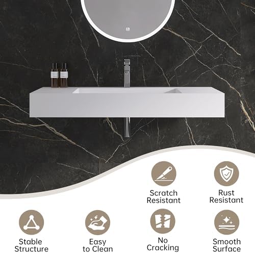 42" x 18" Wall Mount Sink, Stone Resin Rectangular Bathroom Sink - Image 4