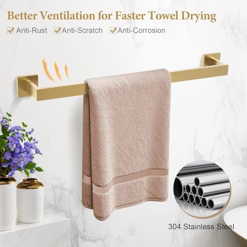 TURS Brushed Gold Bathroom Accessory Set 4-Pieces Bathroom Hardware Set Square - Image 2