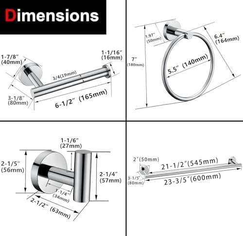 5 Pieces Polished Chrome Bathroom Hardware Accessories Set, SUS304 Stainless - Image 7
