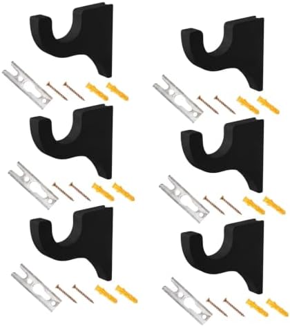 6 Pack Black Curtain Hooks for Wall, Wooden Shower Rod Holder by Unknown