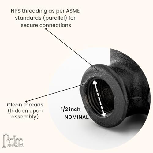 1/2" 3-WAY ELBOW Industrial Threaded Black Iron Pipe Fittings; Black Satin - Image 2
