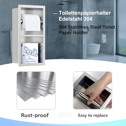 Neodrain Brushed Recessed Toilet Paper Holder, Dual Rolls - Image 4
