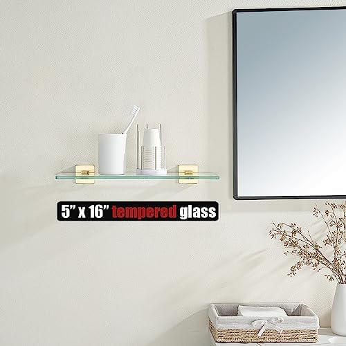 JQK Bathroom Glass Shelf, Floating Tempered Glass Shower Storage 16 by 5 inches - Image 2